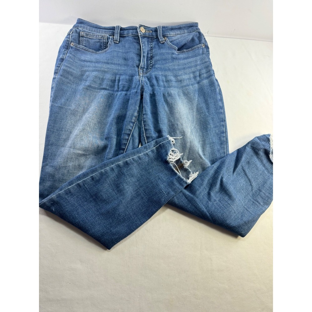 Lucky Brand Mid Rise Skinny Jeans Medium Wash Raw Hem Blue Denim Womens S6 30x26
